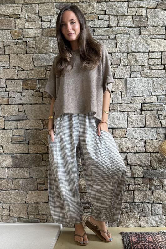 Arbi Gingham 7/8 Barrel Pant Mocha
